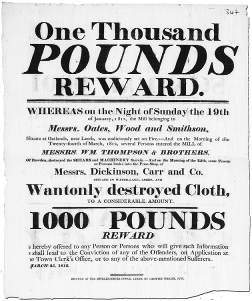 Ludditter-belønning i Leeds 1812