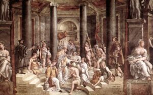 Dåpen av Konstantin den store av studenter av renessansekunstneren Raphael